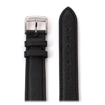 Men's Cowhide Stitched Leather Watchband 18mm, Black