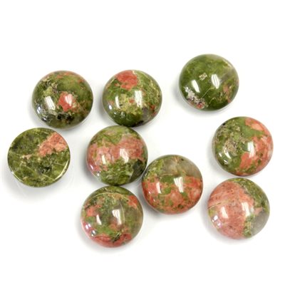 Épidote, 9.0mm, Rond, Cabochon, Vert et Rouge