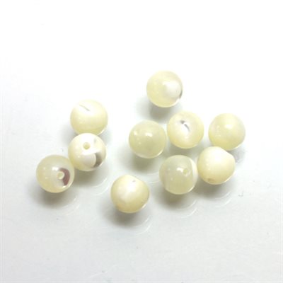 Nacre de perle, 6.0mm, Boule, Demi-Percée, Blanc