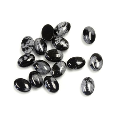 Obsidienne, Flocon de Neige, 7x5mm, Ovale, Cabochon