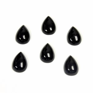 Onyx, 11mmx7mm, Pear, Cabochon, Black